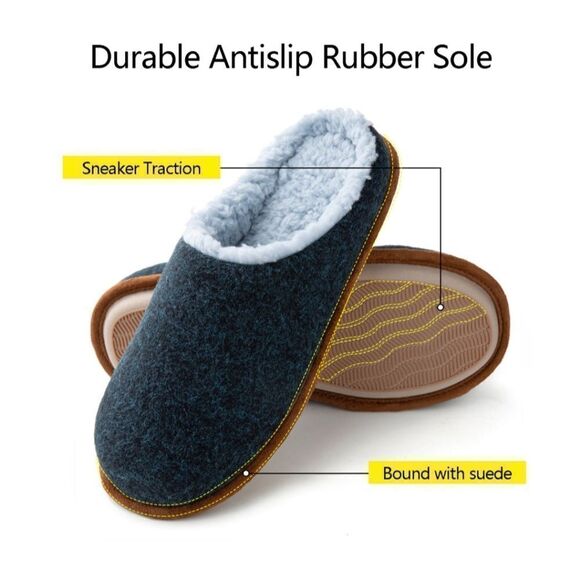 NWT Mens Slip On Comfy Slippers with Fur  Size 9.5-10.5 - Picture 3 of 10